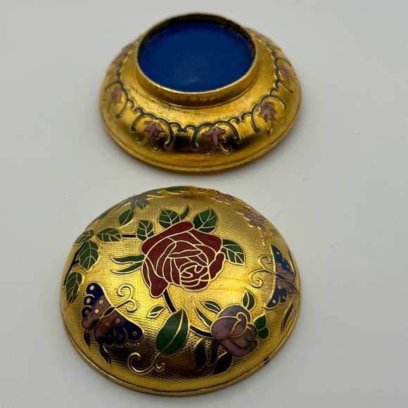 Cloisonné Enamel With Floral Design Round Box , Trinket Box - Picture 5 of 7